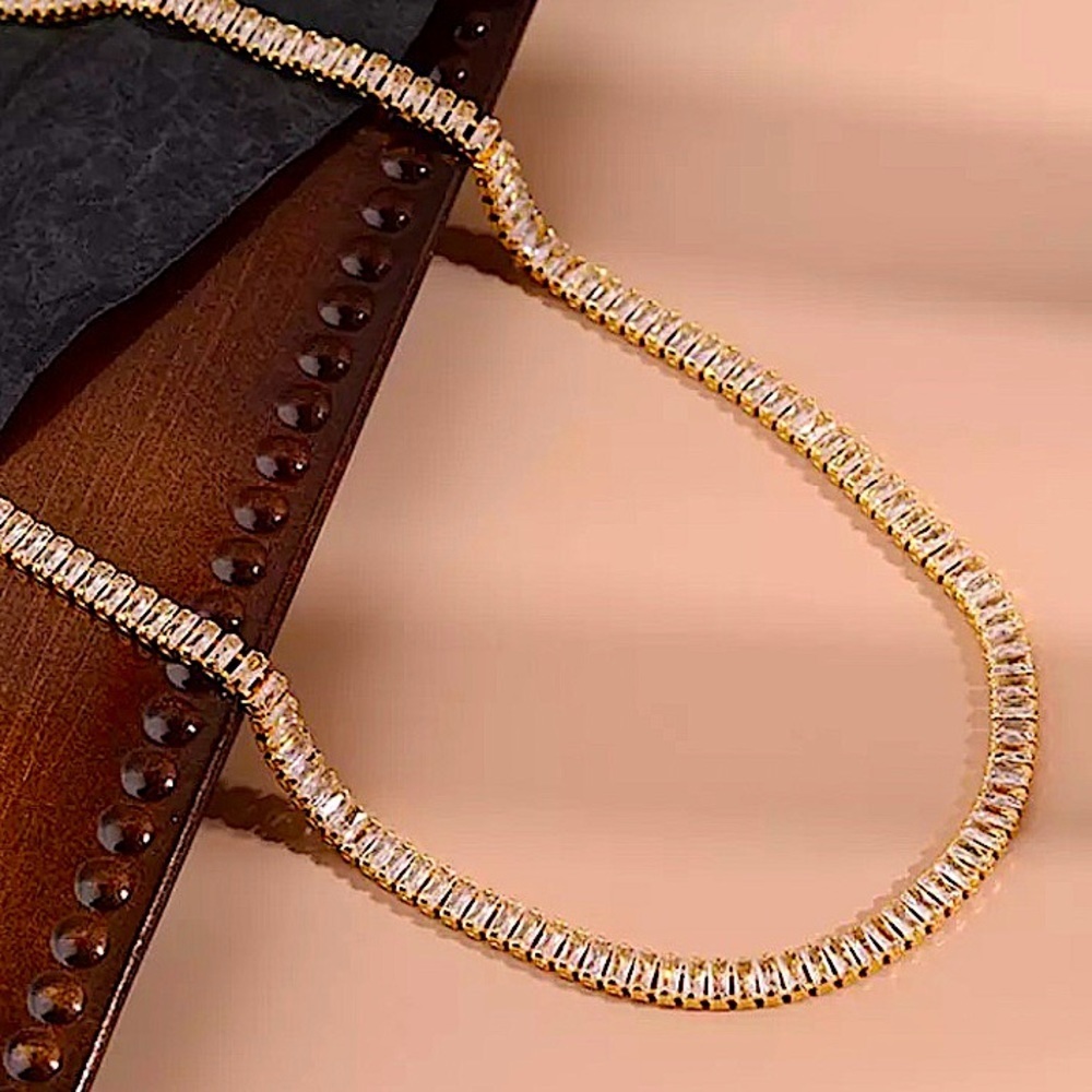 Baguette Diamond Zircon Gold Plated Choker